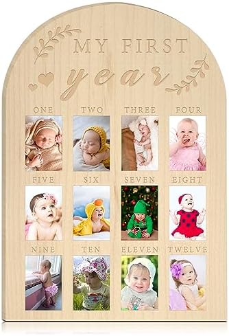 My First Year Photo Display Wood Board - 12 Months Baby Milestone Frame