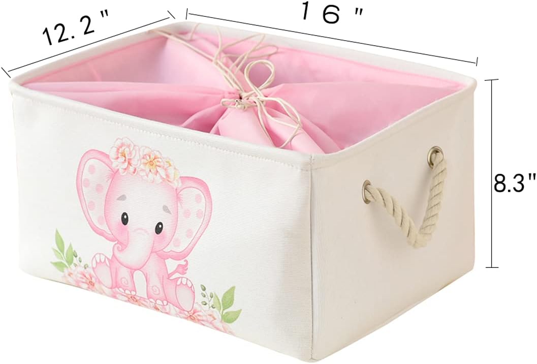 INough Large Pink Elephant Baby Basket - Collapsible Waterproof