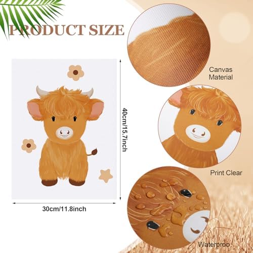 Geyoga 3 Pcs Baby Highland Cattle Wall Decor Art
