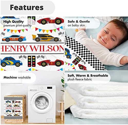VibeCustom Personalized Race Car Baby Blanket