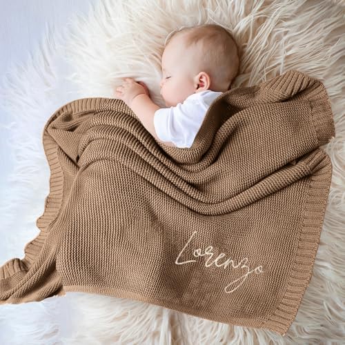 Personalized Baby Blanket with Name - Custom Embroidered Knit Blanket