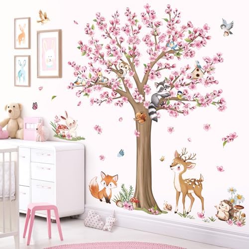 Decalmile Woodland Animals Flower Tree Wall Stickers 1