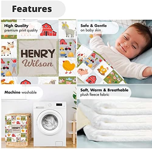 VibeCustom Personalized Farm Animal Baby Blanket