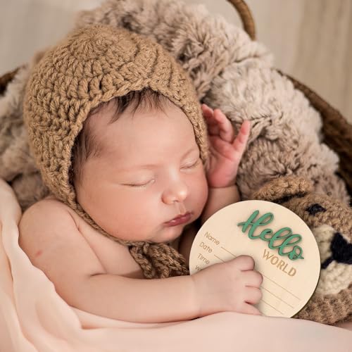 Baby Announcement Sign 59 Inch Wooden Hello World Welcome Plaque Green