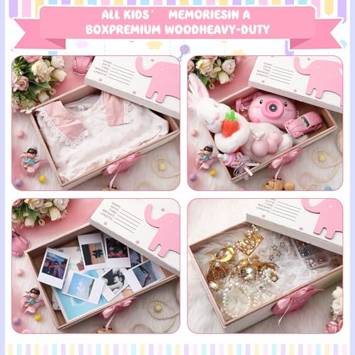 Soaoo 3D Wooden Baby Keepsake Box Pink