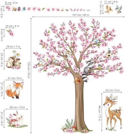 Decalmile Woodland Animals Flower Tree Wall Stickers 1