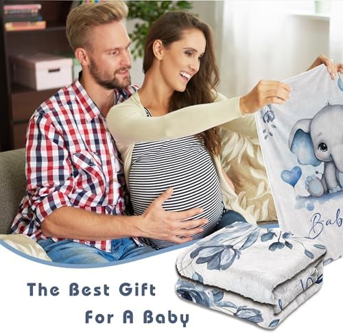 Personalized Baby Blanket with Name and Elephant Print
