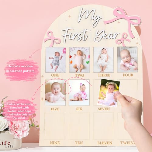 Pink Bow First Year Milestone Photo Board Decor