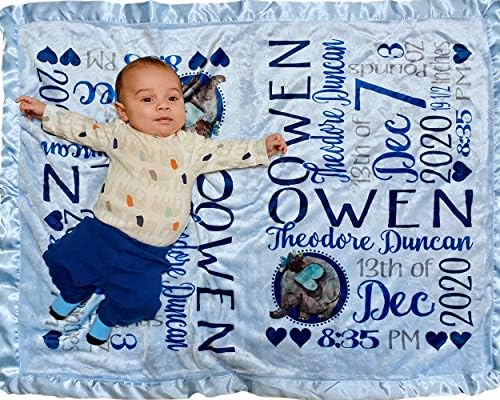 Personalized Baby Blanket for Boys with Name Birth Stats