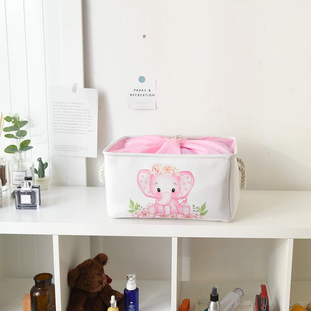 INough Large Pink Elephant Baby Basket - Collapsible Waterproof