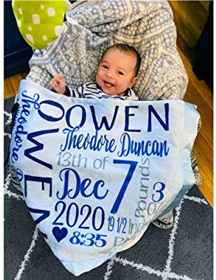 Personalized Baby Blanket for Boys with Name Birth Stats