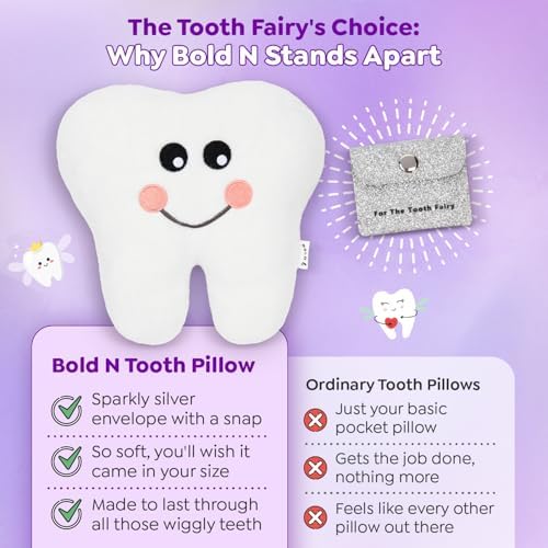 Bold N Tooth Fairy Pillow 75 Snuggly Plush with Sparkly Silver Envelope