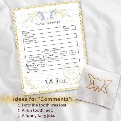 20 Tooth Fairy Receipt Cards Light Gold Bag