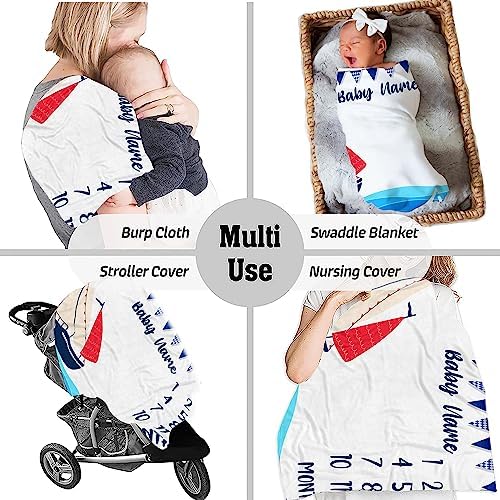 Personalized Sailing Baby Blanket with Name and Milestone Tracker