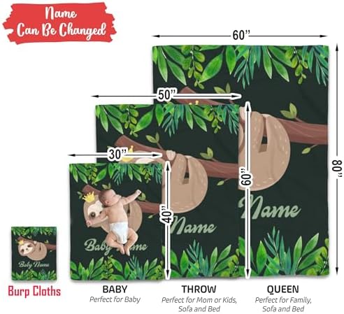 Personalized Sloth Baby Blanket with Custom Name