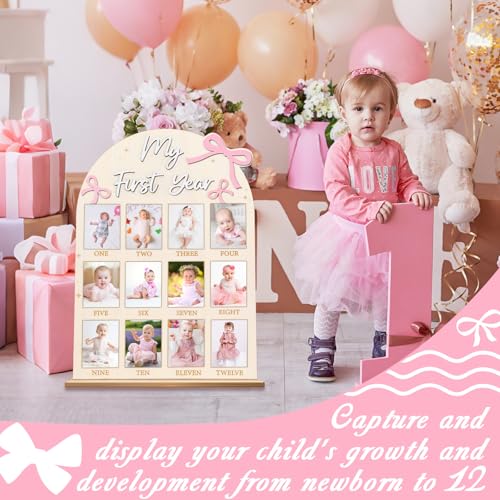 Pink Bow First Year Milestone Photo Board Decor