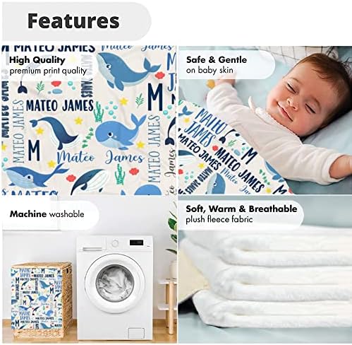 VibeCustom Ocean Whale Baby Blanket with Name