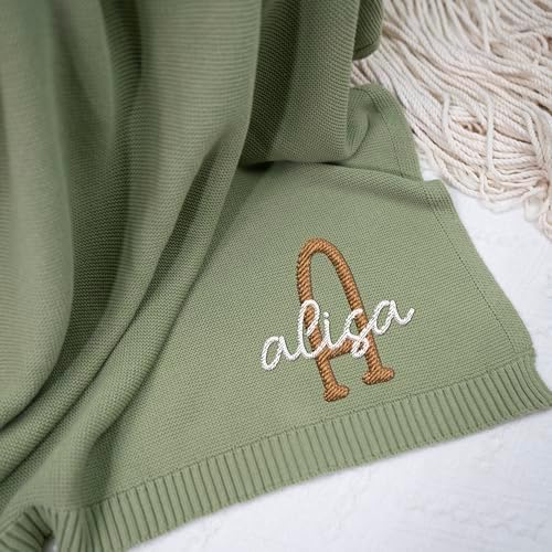 LOVELYPOD Personalized Knit Baby Blanket with Name