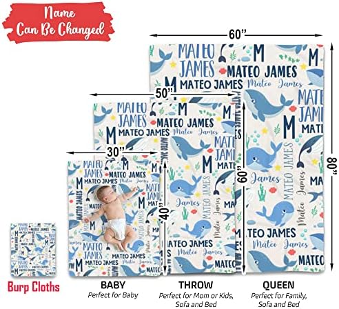 VibeCustom Ocean Whale Baby Blanket with Name