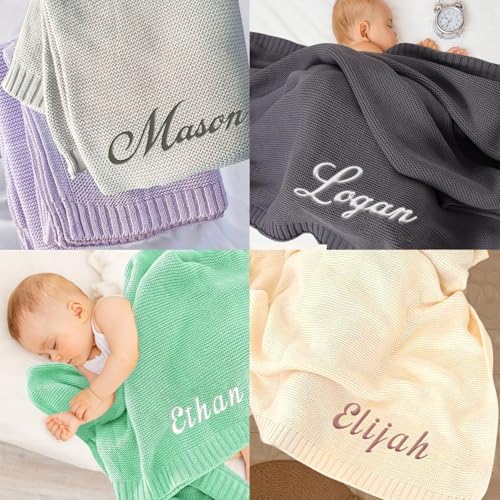 Personalized Baby Blanket with Name - Custom Embroidered Knit Blanket