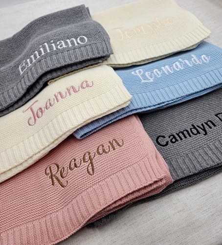 LOVELYPOD Personalized Knit Baby Blanket with Name