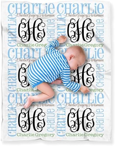 CarefreeTees Personalized Baby Name Blanket with Monogram