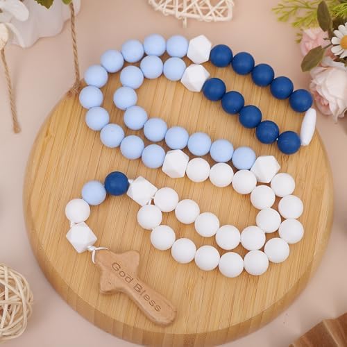 YOUAME Baptism Silicone Rosary with Wood Cross