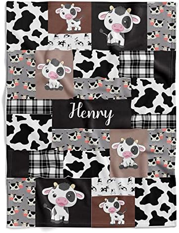 VibeCustom Personalized Cow Print Baby Blanket with Name