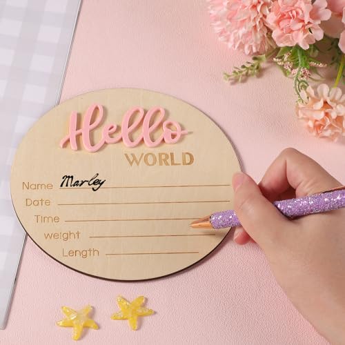 Newborn Announcement Sign - Hello World Wooden Welcome Sign for Boys and Girls
