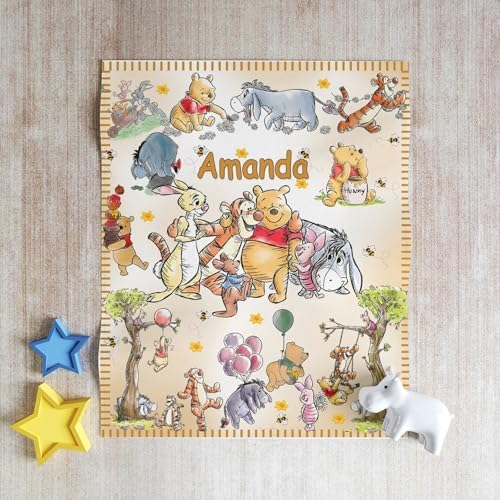 Personalized Pooh Bear Baby Blanket with Name