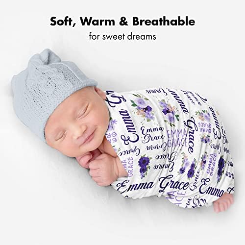 VibeCustom Purple Themed Monogram Baby Blanket