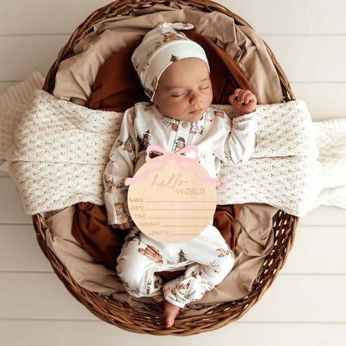Newborn Welcome Sign with Pink Bow Wooden Design