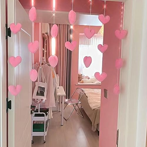 Fluffy Heart Door Hanging Decor Plush Curtain - Light Pink