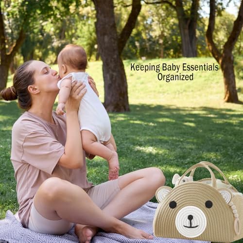 DaperCanly Baby Diaper Caddy Organizer with Bear Design