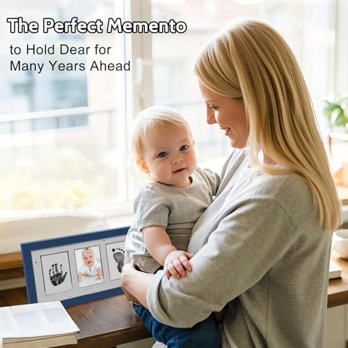Baby Handprint Frame with Inkless Stamps Blue