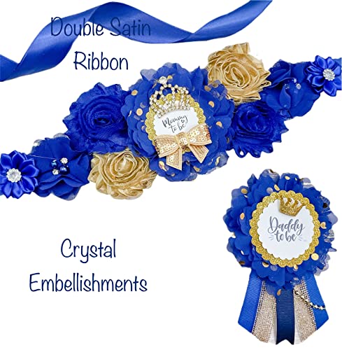 Prince Baby Shower Maternity Sash - Royal Blue and Gold
