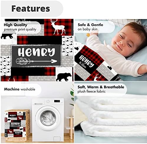 Personalized Wilderness Baby Blanket Custom Name Red Black Plaid