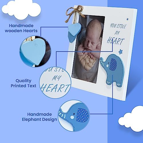 Baby Boy You Stole My Heart Newborn Wooden Frame Blue