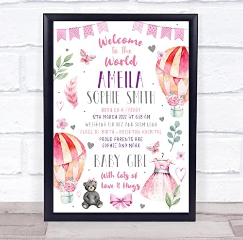 New Baby Birth Nursery Christening Hot Air Balloon Keepsake Print