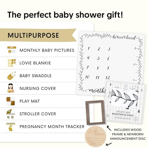 Organic Baby Milestone Blanket - 1-12 Months Neutral 47x47 with Frame and Disc
