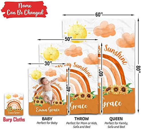 Personalized Sun and Clouds Baby Blanket - You are My Sunshine