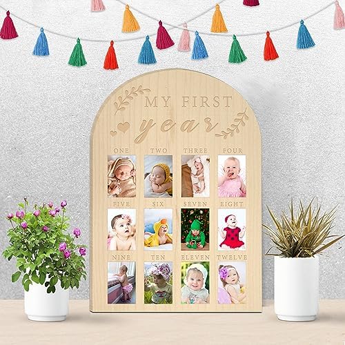 My First Year Photo Display Wood Board - 12 Months Baby Milestone Frame