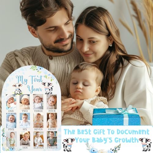 Cheerupp Cow Themed 1st Year Photo Frame Blue Baby Milestone Display