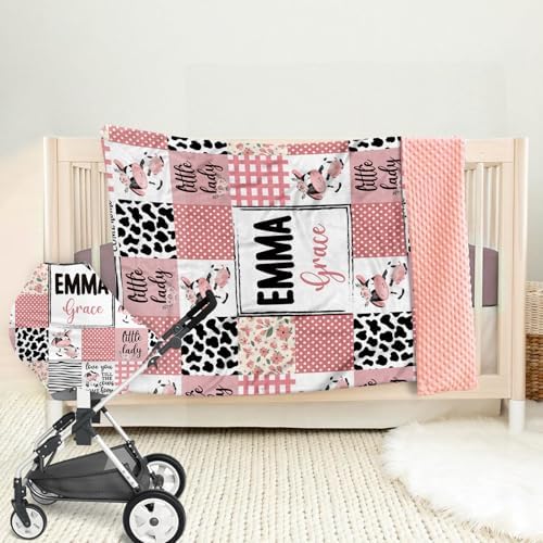 Custom Baby Blanket - Pink Cow Design for Boys Girls