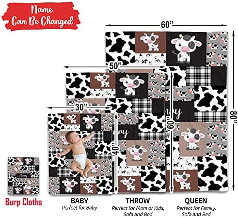 VibeCustom Personalized Cow Print Baby Blanket with Name