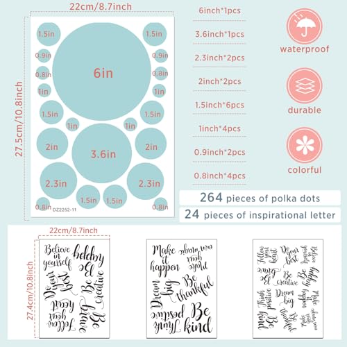 TaoBary 288 Pcs Polka Dot Wall Sticker with Motivational Quotes