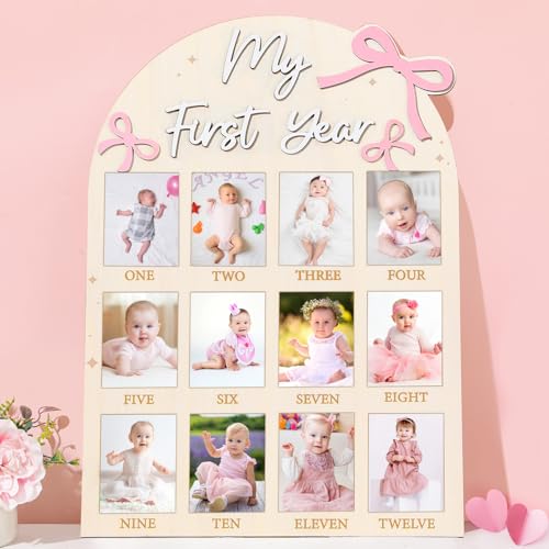 Pink Bow First Year Milestone Photo Board Decor