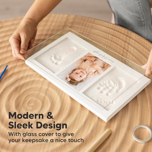 KeaBabies Baby Footprint Kit - Ash Wood Frame with Name Date Print
