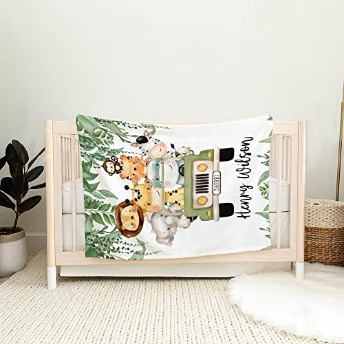 Personalized Safari Baby Blanket with Custom Name