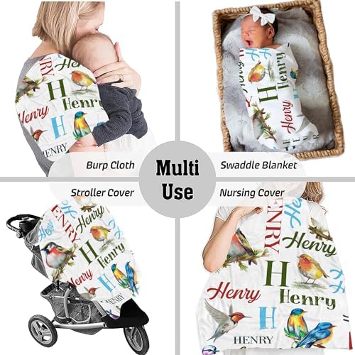 VibeCustom Personalized Bird Baby Blanket with Name
